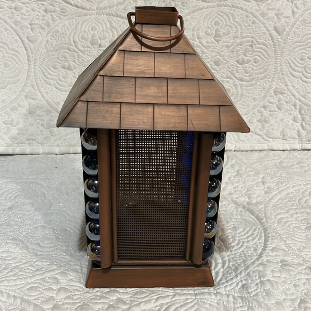 Set of 2 Japanese architectural blue glass marble lanterns - Picture 2 of 16